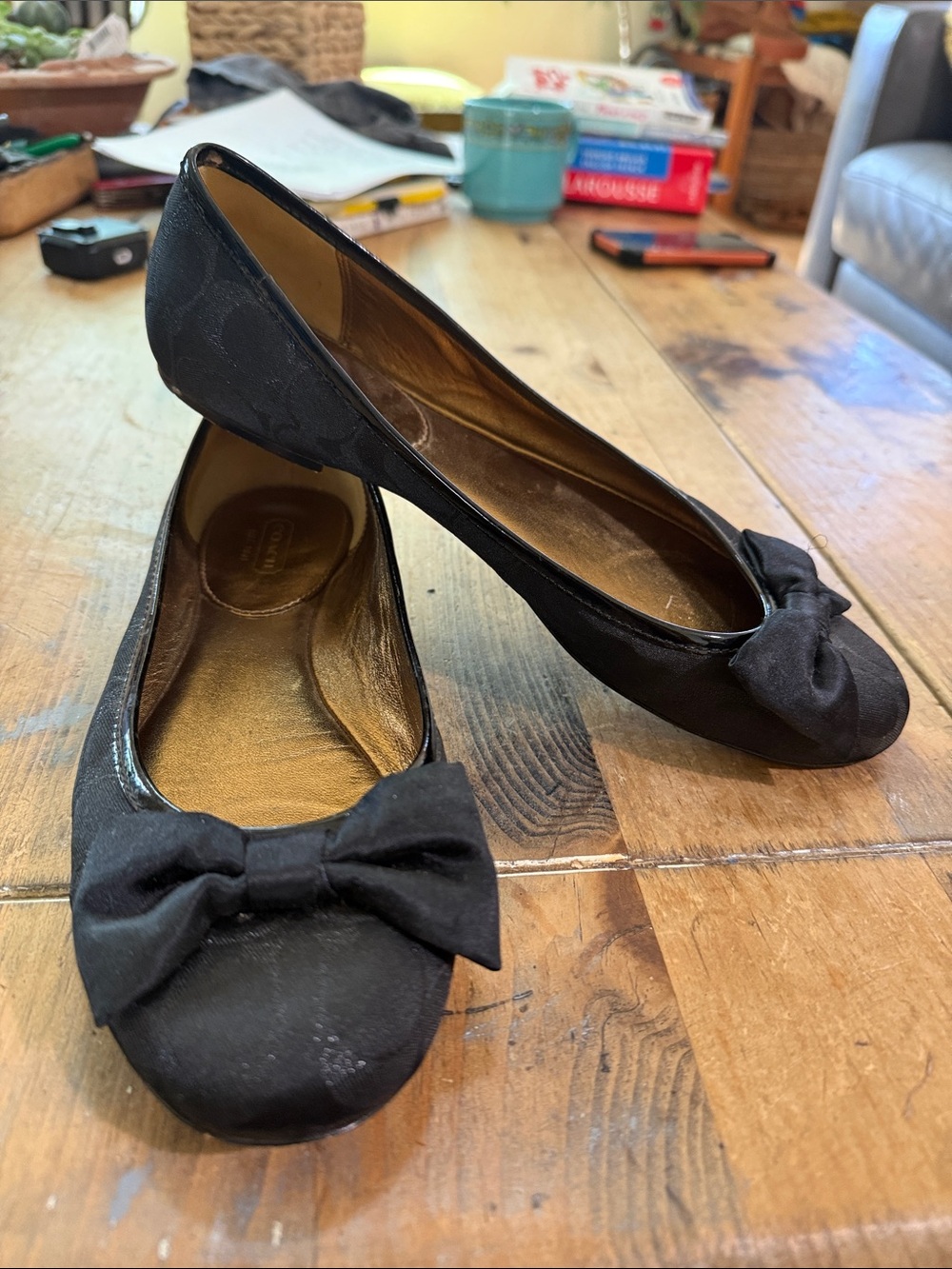 COACH Lynn Black Signature Ballet Flats Bow 8.5 B